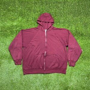 Vintage Waffle Lined Thermal Hoodie Sweatshirt Size Large Red Grunge Streetwear